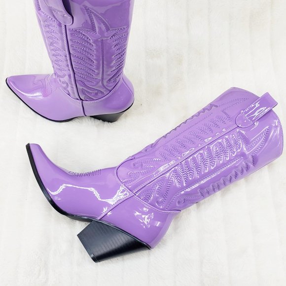 Lilac Purple Patent Western Cowboy Cowgirl Boots - Picture 10 of 13